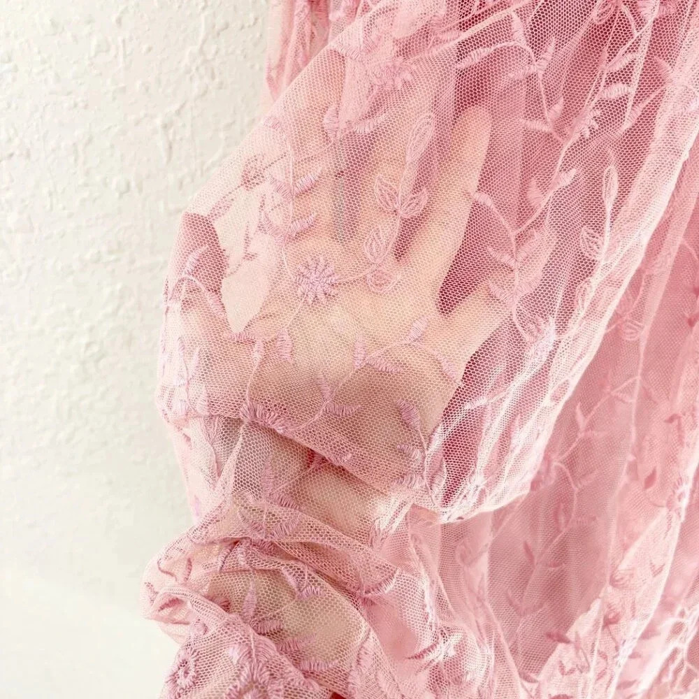 Sundance Pink Lace Sleeveless Boho Feminine Midi Dress Women's Size 12 - Picture 6 of 8